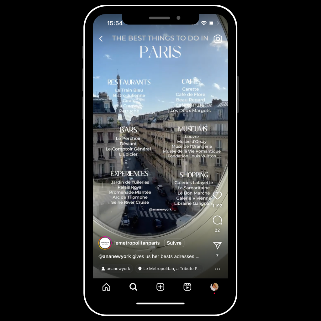 Story Instagram hôtel Paris